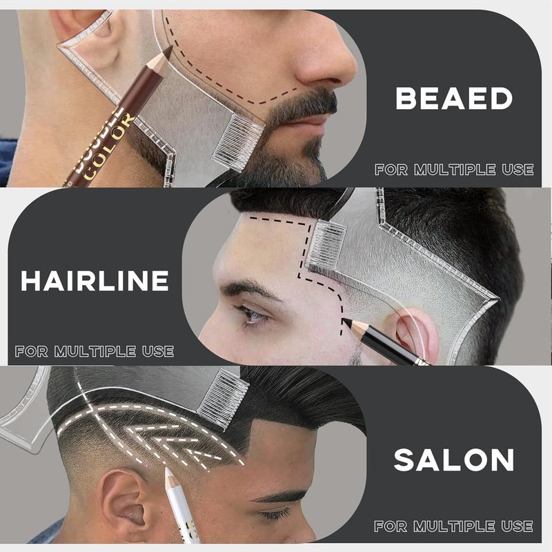 Noerrors Barber Pencil for Lineup Magic Hairline Enhancement Beard Guide Shaping Pencils for Design Razor Trace Black Brown White Barber Chalk Pencils Set with Sharpener Ruler Brush for Men - Image 5